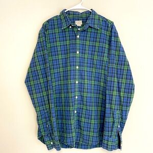 J.Crew Flannel Shirt Men's Large Green Blue Plaid Farm Barn Dad Cowboy Outdoorsy